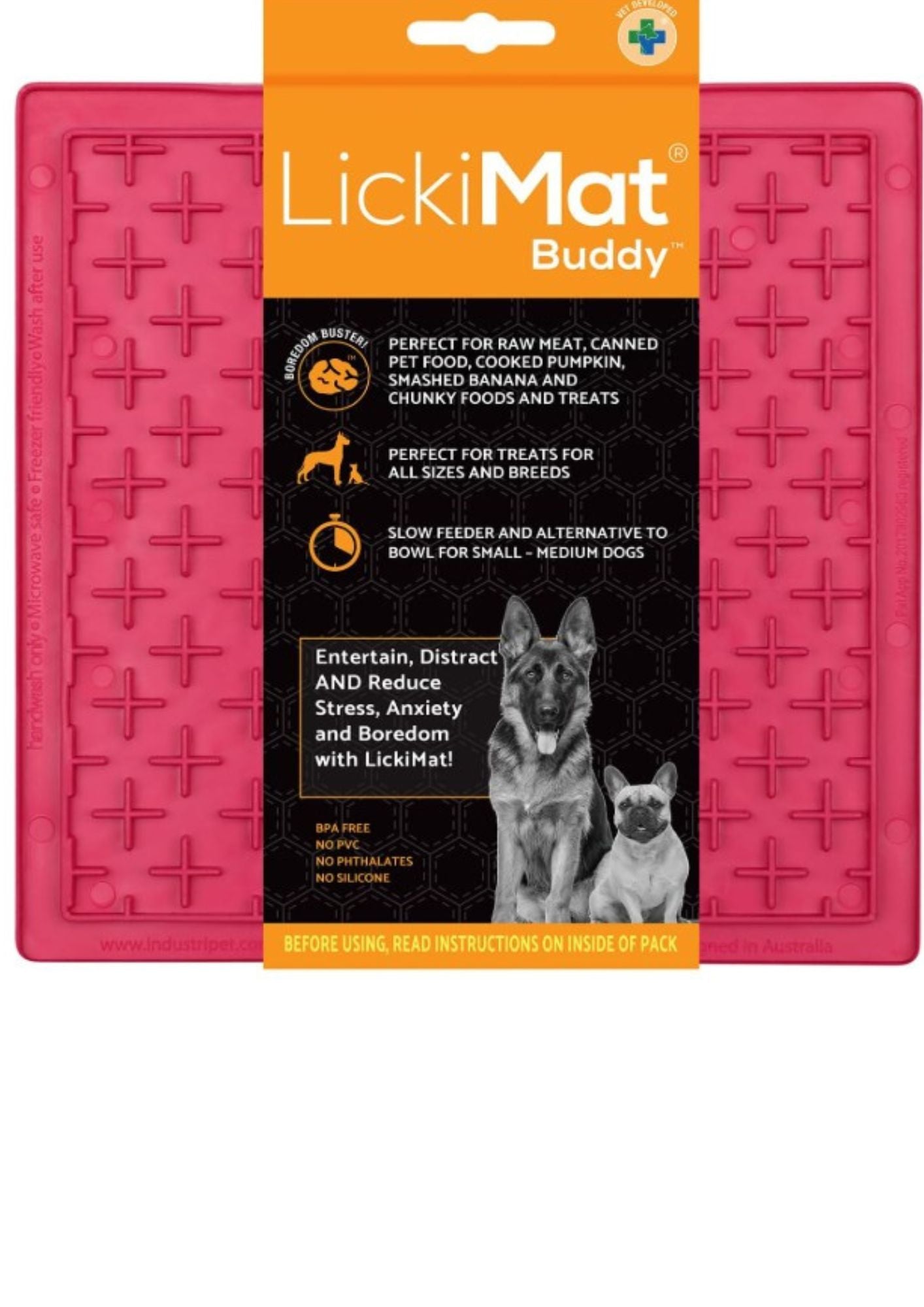 LickiMat Buddy – Slow Feeder & Boredom Buster for Dogs and Cats, Freezable, Soft Rubber Cross Design, 20cm / 8”, Available in Multiple Colours