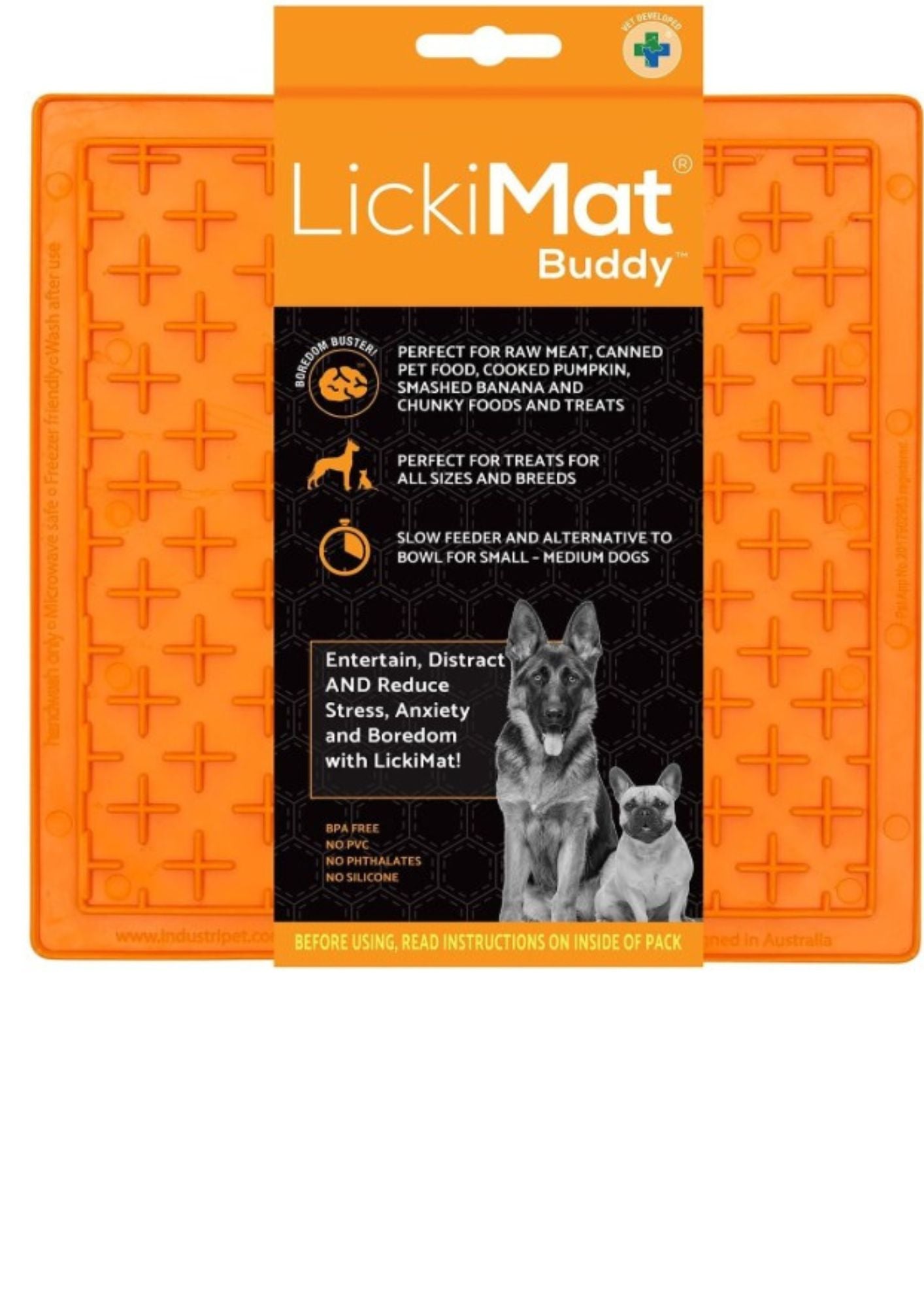 LickiMat Buddy – Slow Feeder & Boredom Buster for Dogs and Cats, Freezable, Soft Rubber Cross Design, 20cm / 8”, Available in Multiple Colours