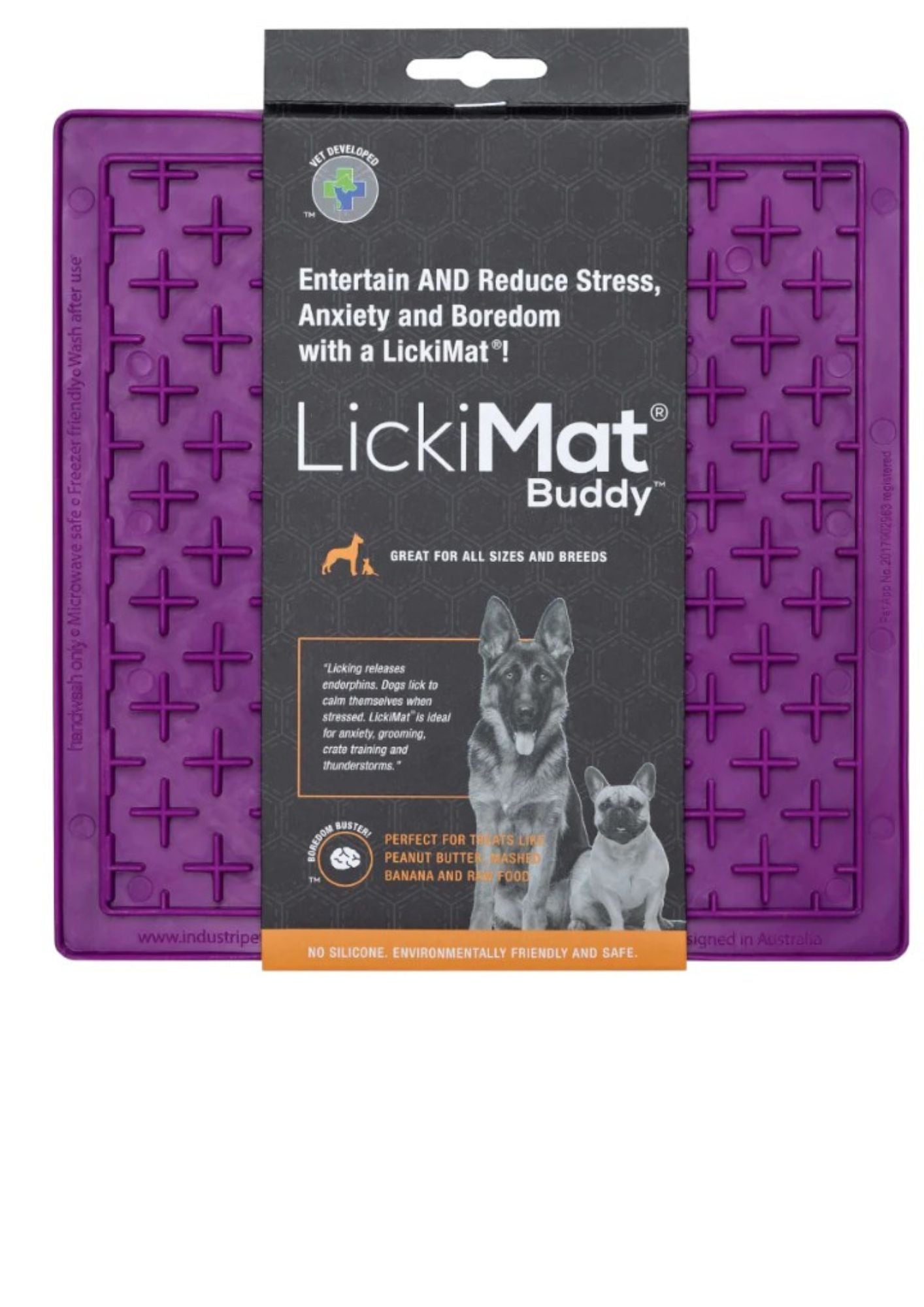 LickiMat Buddy – Slow Feeder & Boredom Buster for Dogs and Cats, Freezable, Soft Rubber Cross Design, 20cm / 8”, Available in Multiple Colours