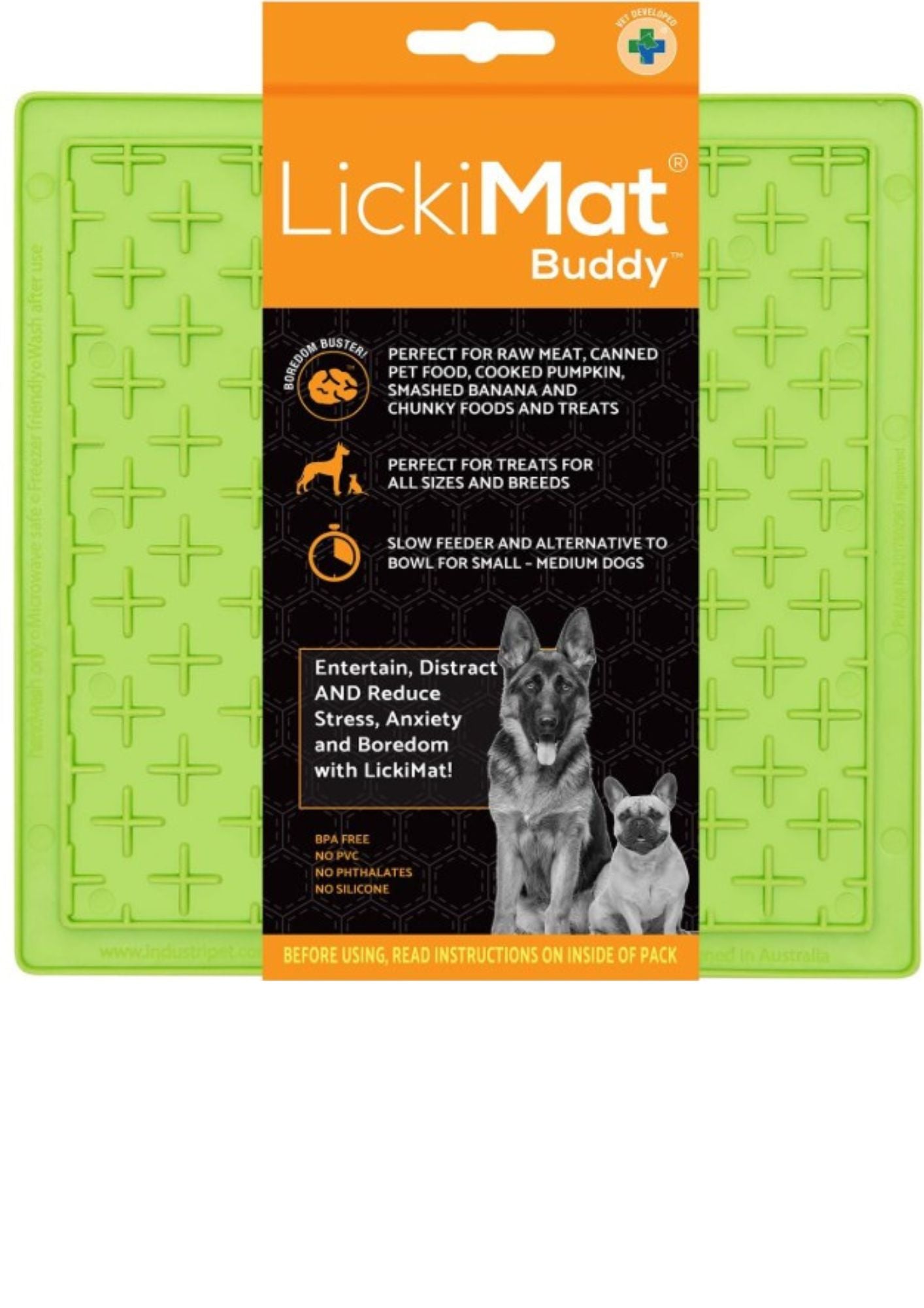 LickiMat Buddy – Slow Feeder & Boredom Buster for Dogs and Cats, Freezable, Soft Rubber Cross Design, 20cm / 8”, Available in Multiple Colours