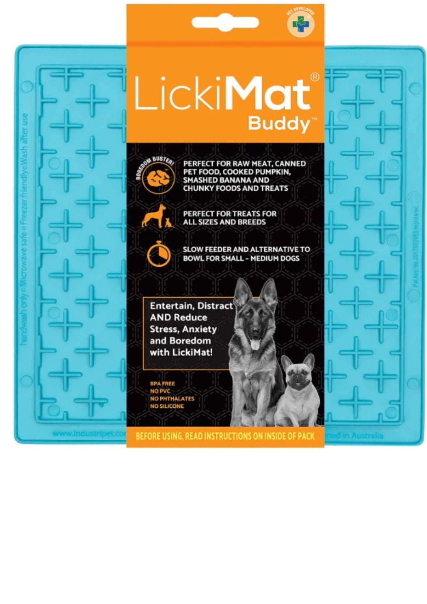 LickiMat Buddy – Slow Feeder & Boredom Buster for Dogs and Cats, Freezable, Soft Rubber Cross Design, 20cm / 8”, Available in Multiple Colours