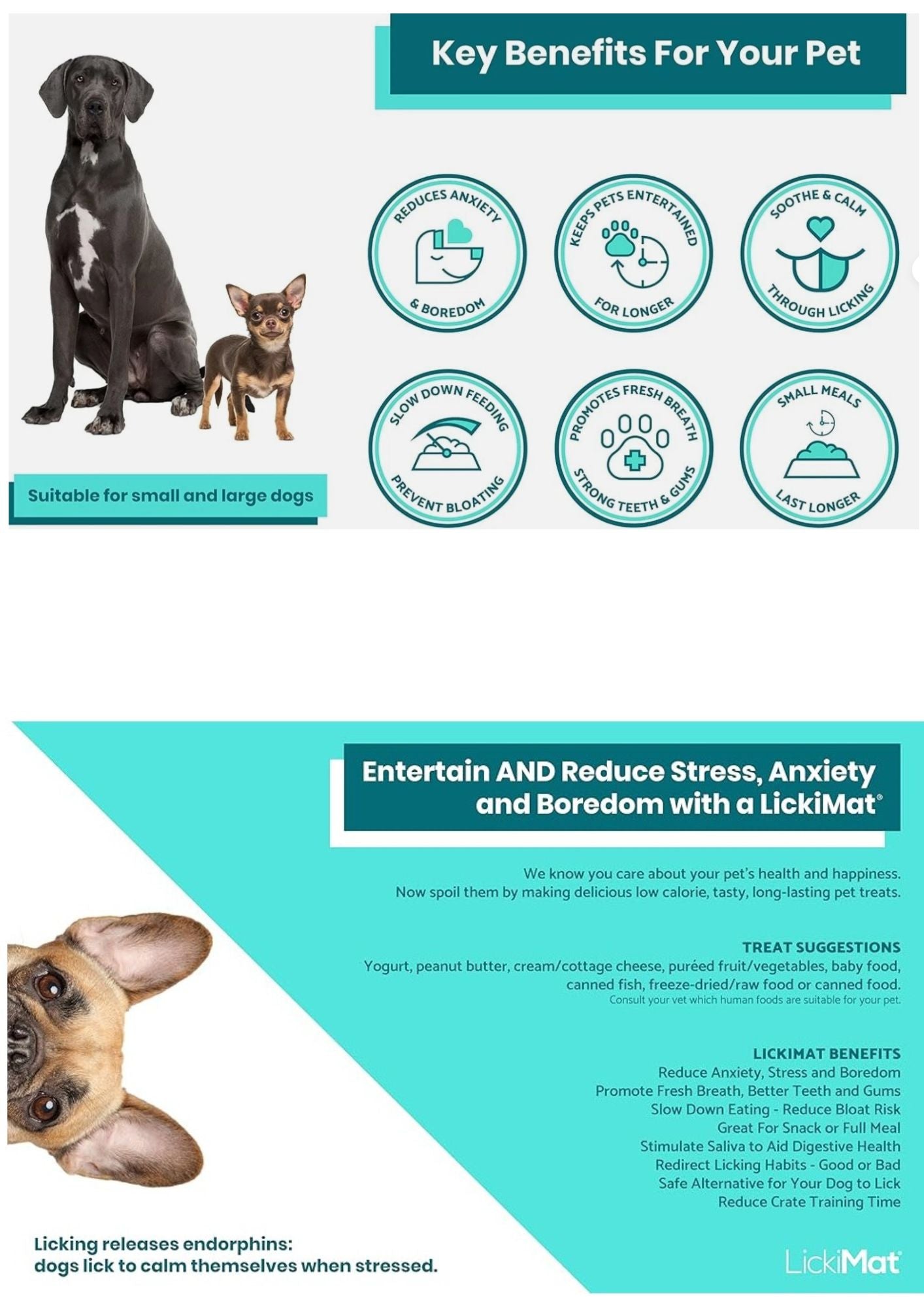 LickiMat Buddy – Slow Feeder & Boredom Buster for Dogs and Cats, Freezable, Soft Rubber Cross Design, 20cm / 8”, Available in Multiple Colours
