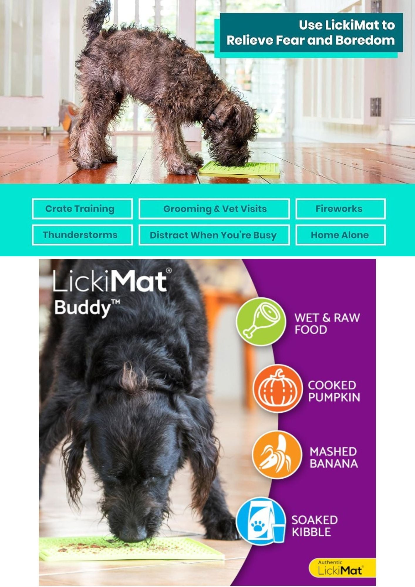 LickiMat Buddy – Slow Feeder & Boredom Buster for Dogs and Cats, Freezable, Soft Rubber Cross Design, 20cm / 8”, Available in Multiple Colours