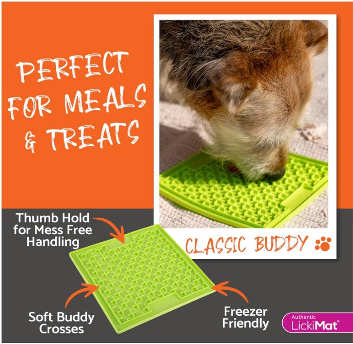 LickiMat Buddy – Slow Feeder & Boredom Buster for Dogs and Cats, Freezable, Soft Rubber Cross Design, 20cm / 8”, Available in Multiple Colours