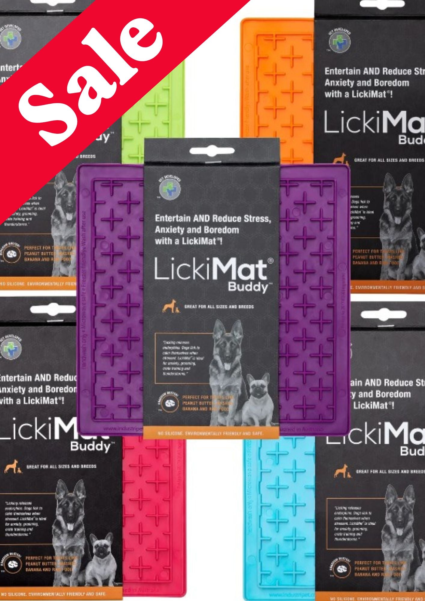 LickiMat Buddy – Slow Feeder & Boredom Buster for Dogs and Cats, Freezable, Soft Rubber Cross Design, 20cm / 8”, Available in Multiple Colours